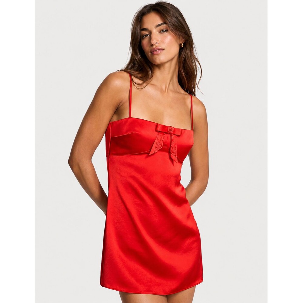 VICTORIA‎ SECRET Womens New Mini Dress MEDIUM Red Bow Crystal Cocktail 11276464